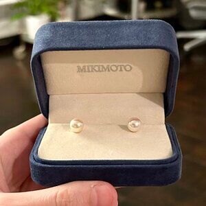 Mikimoto 18K Yellow Gold & 5MM White Cultured Pearl Stud Earrings